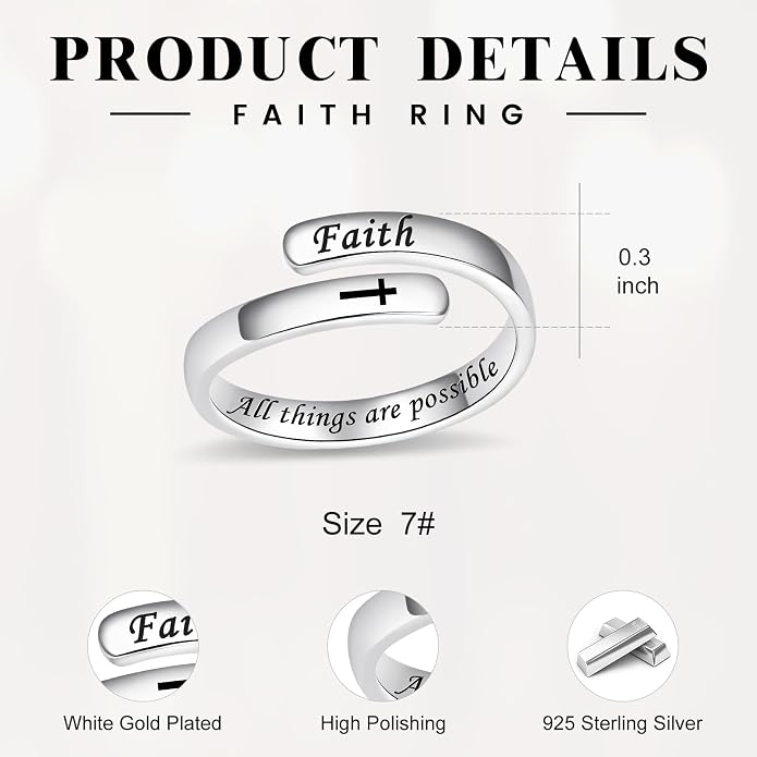 BEILIN 925 Sterling Silver Inspirational Jewelry Rings Adjustable Ring Personality Encouragement Gift for Teens Women
