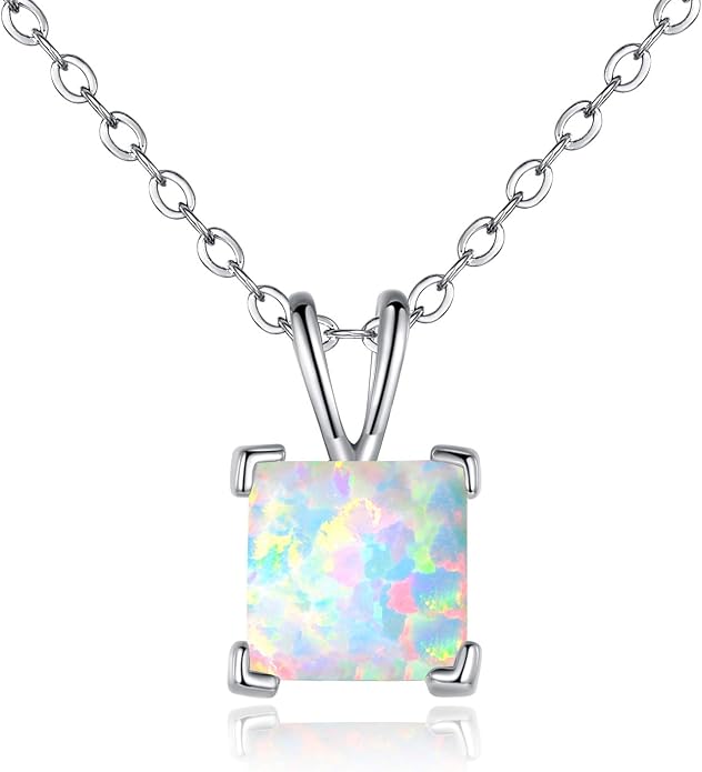VOLUKA Created Opal/Amethyst/Mystic Topaz Pendant Necklace for Women,18K White/Rose Gold Plated Chain Wedding Engagement Jewelry Gift