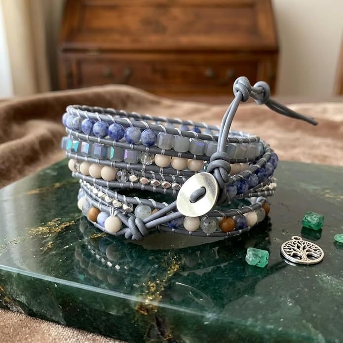 YGLINE Boho Handmade Wrap Leather Tube Crystal Stone Bracelet for Women