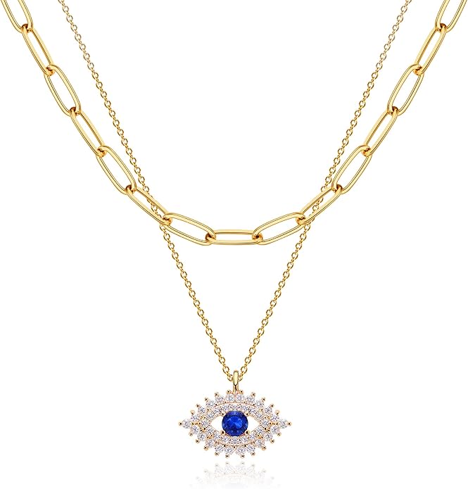 MEVECCO Layered Heart Necklace Pendant Handmade 18k Gold Plated Dainty Gold Choker Arrow Bar Layering Long Necklace for Women