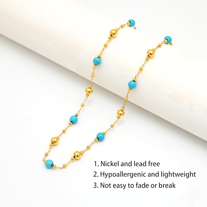 14K Gold Plated Paper Clip Chain Link Necklace Satellite Cross Key Starfish Turquoise Heart Necklace for Women