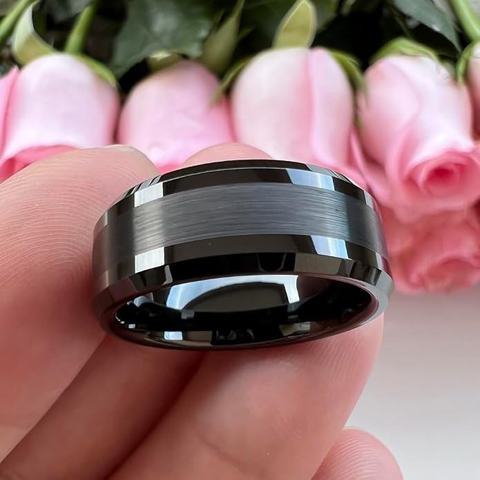 TUTISS 6mm 8mm Silver/Black/Gunmetal/Gold Tungsten Rings for Men Women Fashion Jewelry Engagement Wedding Bands Matte Polished Shiny Beveled Edges Comfort Fit