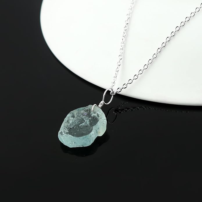 Natural Raw Gemstones Pendant Necklace, Rough Stones Dainty Jewelry, Handmade Bohemian Jewelry, Silver Plated Chain, Healing Crystals, Christmas Gift for Women