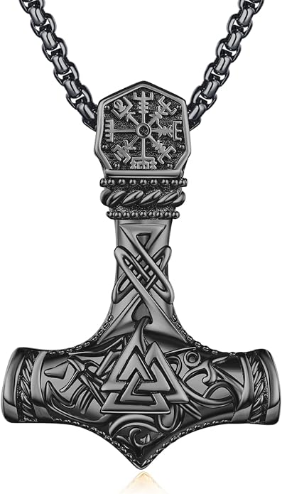 925 Sterling Silver Viking Norse Mjolnir Thor Hammer Pendant Amulet Necklaces with Gifts Box