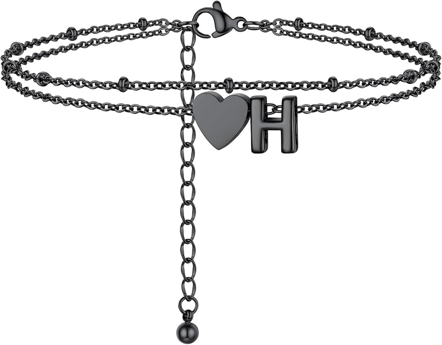 Initial Ankle Bracelets for Women, Dainty Stainless Steel Letter A-Z Layered Anklets, Heart Ankle Bracelet 8.5"-10.5" Adjustable, Summer Beach Jewelry, Come with Box