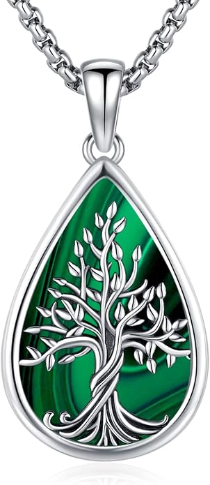 Jewelry Gifts - Tree of Life Necklace Sterling Silver Abalone Shell/Opal/Moonstone/Black Onyx/Turquoise/Malachite/Crystal Family Tree of Life Jewelry for Women Men
