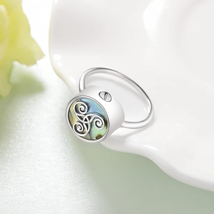 Eternity Celtic Knot Urn Ring for Ashes 925 Sterling Silver Abalone Shell Urn Ring Memorial Keepsake Cremation Rings for Women