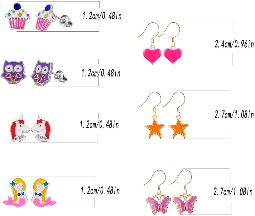 33 Pairs Stainless Steel Cartoon Earrings for Girls - Hypoallergenic Colorful Stud Earing Set, Mix & Match Cute Earring for Teens, Kids, Doll Dressup Accessories