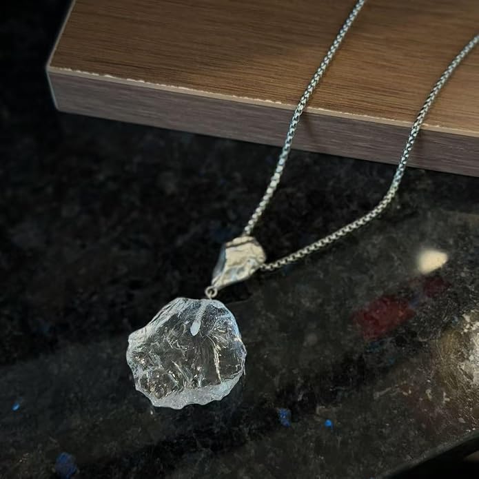 Clear Quartz Crystal Necklace 925 Sterling Silver Necklace Healing Crystals Energy Stone Pendant Natural Moonstone Raw Gemstone Jewelry Spiritual Birthstone Gift for Women Ladies Men