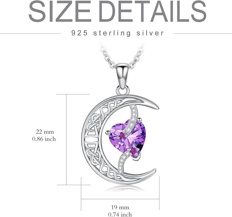 TOUPOP Moon and Star Birthstone Necklace for Women 925 Sterling Silver Celtic Moon Jewelry Birthday Mothers Day Gifts for Mom Wife Her