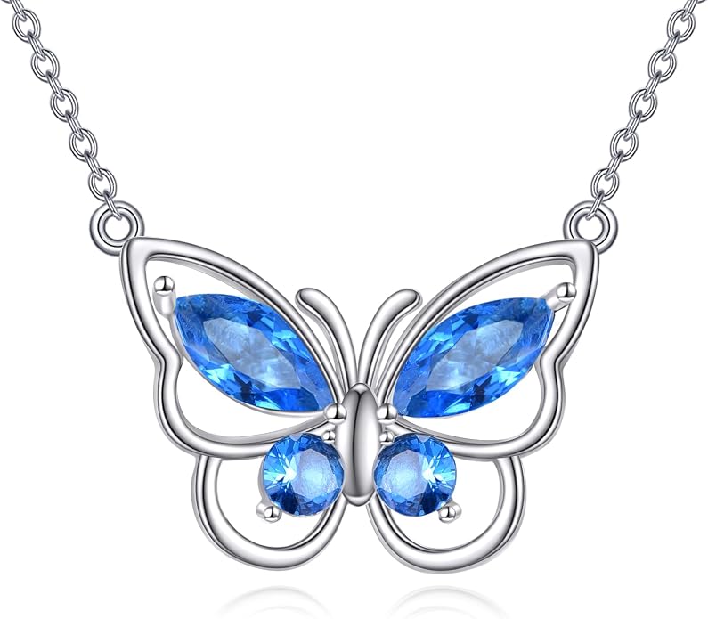 Butterfly Necklace for Women 925 Sterling Silver Crystal Butterfly Pendant Birthstone Amethyst Jewelry Gift
