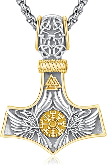 Viking Mjolnir Thors Hammer Necklace Norse Thor Talisman Amulet Pendant 925 Sterling Silver 18k Gold Plated Viking Jewelry Gifts for Men Women
