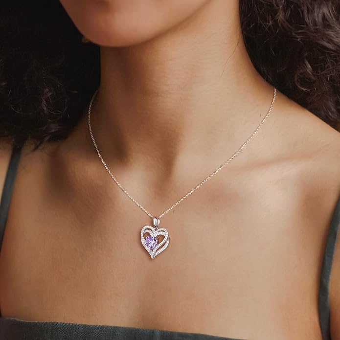 Anniversary Charm Necklace, Sterling Silver 14K Gold Plated Chain with Interlocking Heart Pendant Elegant Birthstone Necklaces for Women, Length 18"