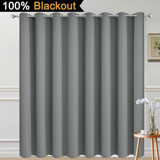 Yakamok Dove Grey Blackout Patio Door Curtain Panels W100 x L108,1 Panel | Noise Reducing Barrier Panel for Sliding Glass Door, 2 Thick Layers Heat Full Light Blocking Patio Door Drapery