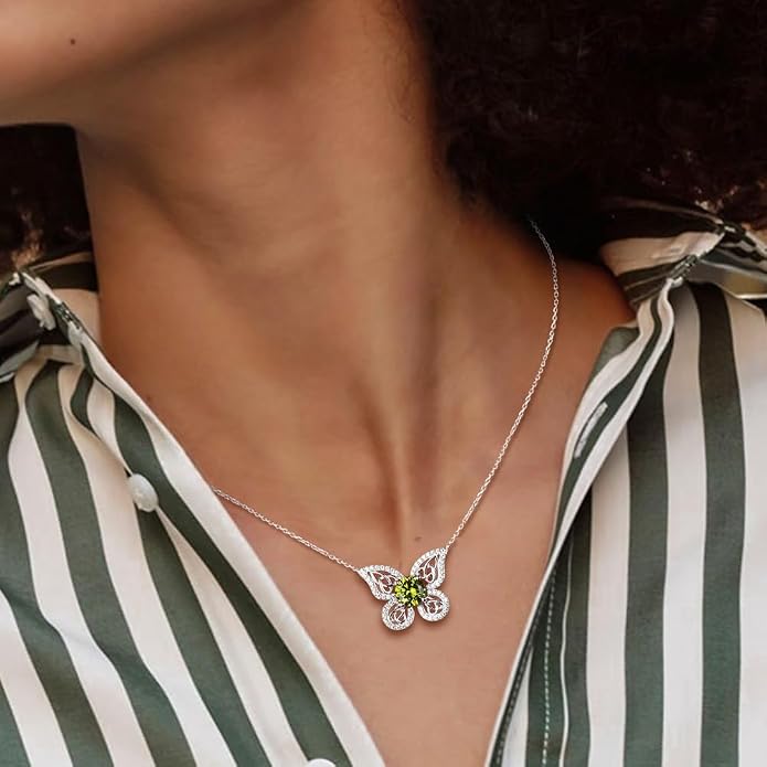 925 Sterling Silver Birthstone Necklaces for Women, Dainty Cute Dragonfly/Butterfly Pendant Necklace, Great Christmas/Anniversary Jewelry for Mother