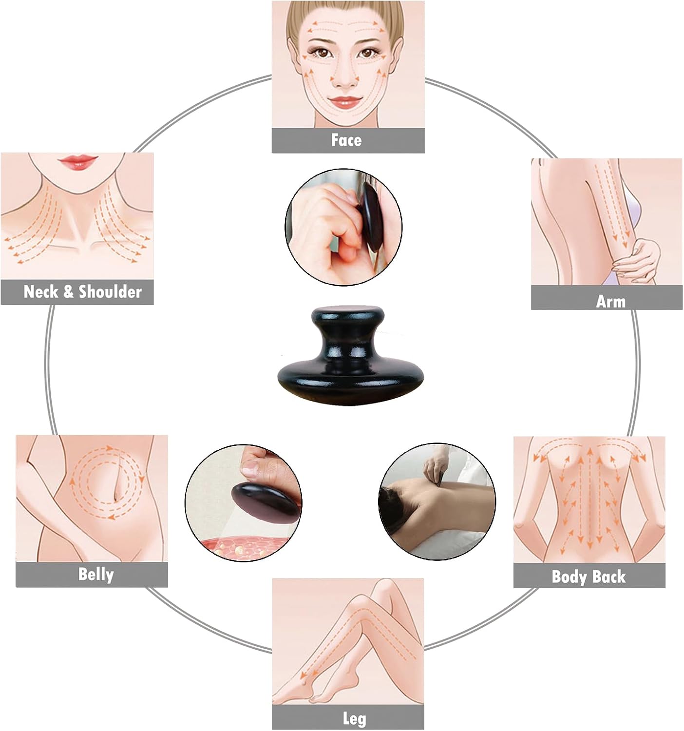 LLY Multifunctional Scraping Massage Tools. Natural Black sibin bian Stone. Beauty & Health Care,Relieve Wrinkles,Muscle and acupoint Massage (Mushroom Scraping Massager 2 Pack)