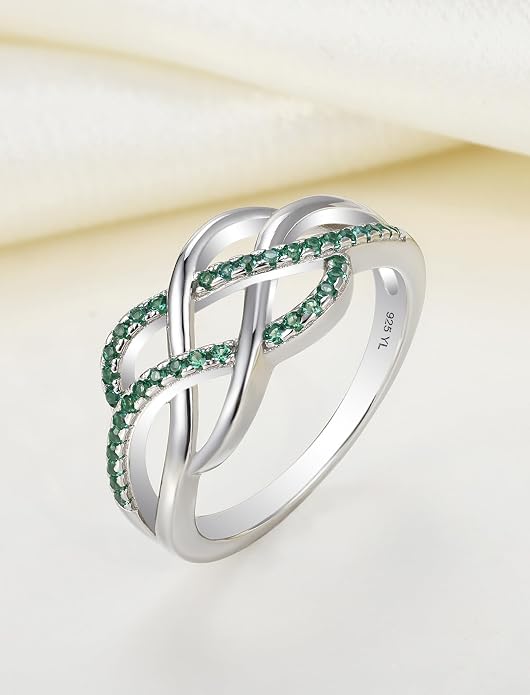 YL Celtic Knot Rings 925 Sterling Silver Twisted Knot Ring Birthstone Infinity Statement Jewelry for Women-size5