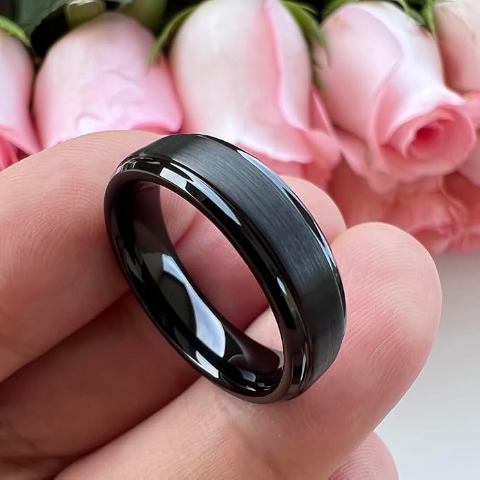 TUTISS 6mm 8mm Tungsten Rings for Men Women Fashion Engagement Wedding Bands Brushed Finish Stepped Beveled Edges Comfort Fit