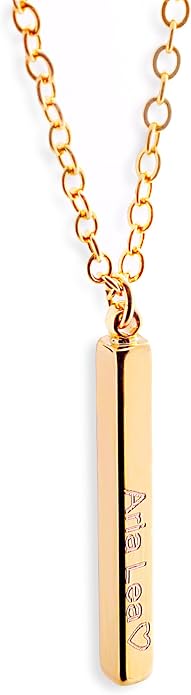 Petite Boutique Men's Vertical ID Name Bar Necklace Custom Personalized Engraved Pendant Meaningful and Stylish 16K Gold Silver Rose Gold Plated Gift for Men
