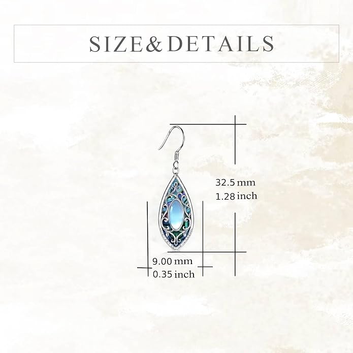 Filigree Earrings Boho Teardrop Dangle Earrings with Moonstone Blue Enamel Drop Earrings Vintage Jewelry Gift for Women