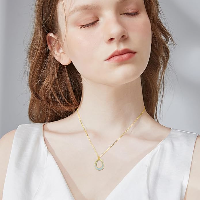 Opal Necklace 925 Sterling Silver 14K Gold Plated Opal Necklace for Women Dainty Opal Pendant White Opal Jewelry Opal Birthstone Necklace 18"-20"