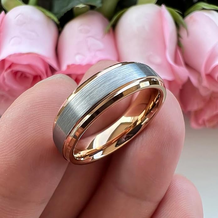 TUTISS 6mm 8mm Tungsten Rings for Men Women Fashion Engagement Wedding Bands Brushed Finish Stepped Beveled Edges Comfort Fit