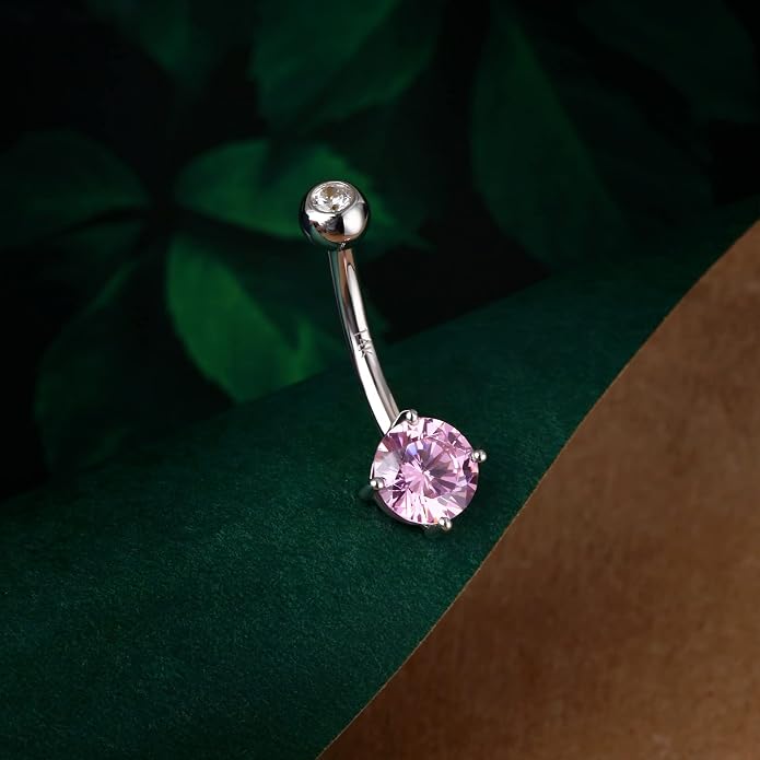 COCHARM 14K Gold Belly Button Rings for Women 14K Yellow Gold Belly Rings Round CZ Real Gold Belly Navel Piercing Jewelry