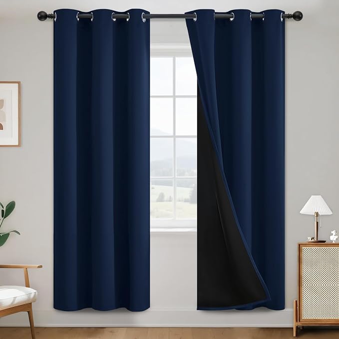 SimpleHome Navy Blue 100% Blackout Curtains Room Darkening Living Room 72 | Curtains for Bedroom,Thermal Insulated Grommet Window Drapes,Curtains for Living Room with Black Back,38 x 72 Inch,2 Panels
