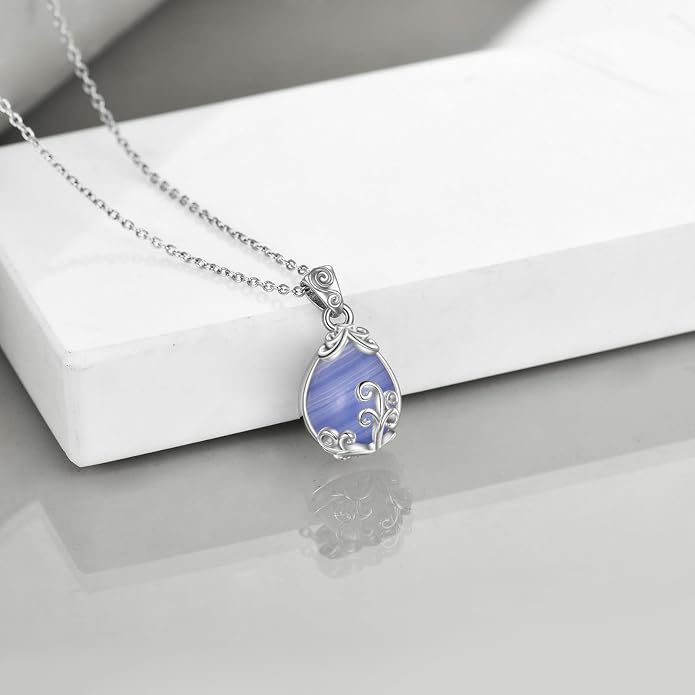 POPLYKE Sterling Silver Gemstone Teardrop Pendant Necklace Crystal Jewelry for Women