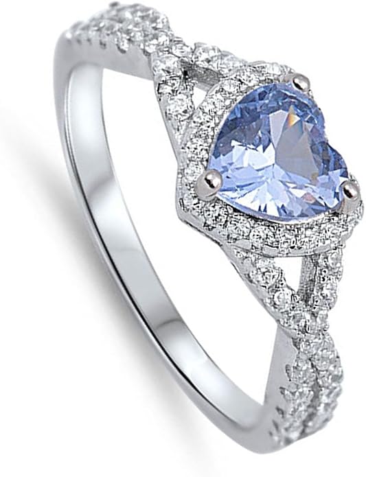 CHOOSE YOUR COLOR Sterling Silver Heart Halo Promise Ring
