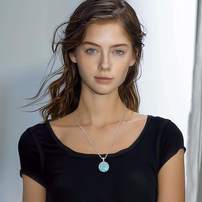 Turquoise Jewelry for Women Men 925 Sterling Silver Pendant Urn Necklaces for Ashes Picture Locket Necklace Thor Hammer Yggdrasil Virgen De Guadalupe St Michael Christopher Judas Witches Knot Necklace