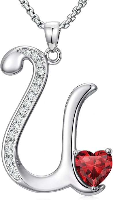 Birthday Gifts for Women Alphabet A to Z Initial Birthstone Pendant Necklaces for Women - 18k White Gold Plated Personalized Name Jewelry Anniversary Graduation Gifts for Wife Her Daughter Girlfriend(with Gift Box)