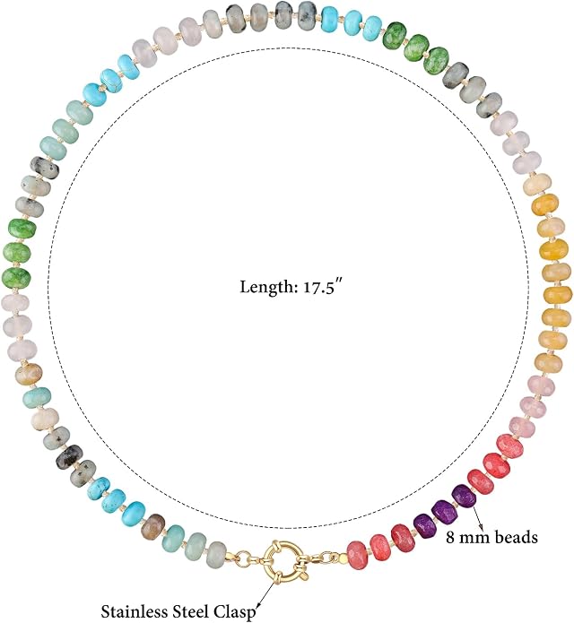 LALAPPLE Colorful Beaded Gemstone Necklace for Women, Boho Rainbow Bead Choker with Natural Stone Crystal Beads, Handmade Summer Beach Necklace Jewelry