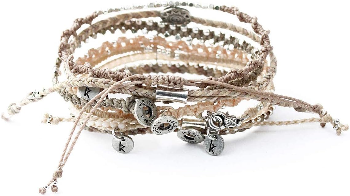 Wakami Earth Charm Bracelet Stack | Braided Beaded Stackable Bracelets for Women | Waterproof Fair Trade Handmade Boho Jewelry for Women and Men