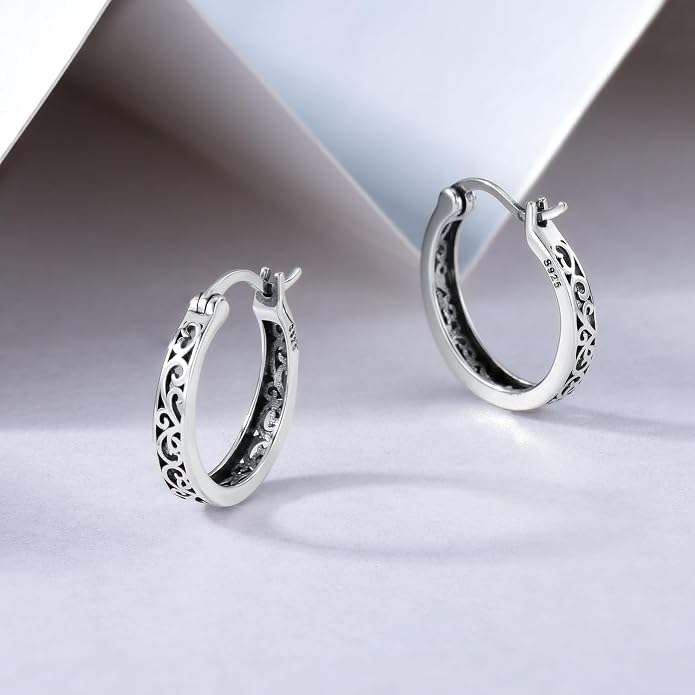 Sterling Silver Hoop Earrings Small Hoop Sun/Leaf/Triangle Huggie Earrings for Women Hypoallergenic