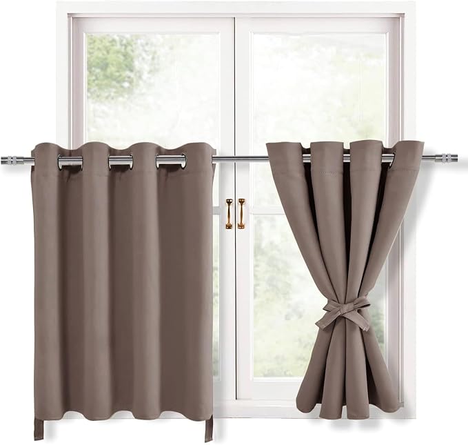 Hiasan RV Blackout Curtains for Bedroom, 52 x 30 Inches Long - Thermal Insulated & Light Blocking Window Curtains for Living Room/Kids Room, 2 Drape Panels Sewn with Tiebacks, Tan