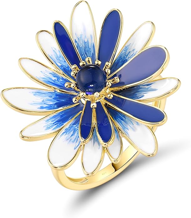 Santuzza 925 Sterling Silver Enamel Flower Statement Ring for Women