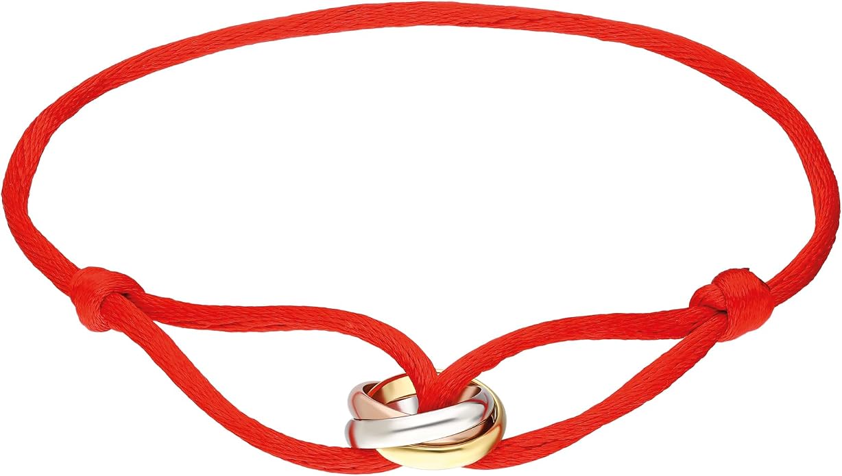 Joy-D 3 Rings Bracelet - String Bracelet with 3 Colors Rings, Adjustable Cord, High Quality Women&Men Bracelet, Gold Jewelry, Perfect Gift for Her&Him