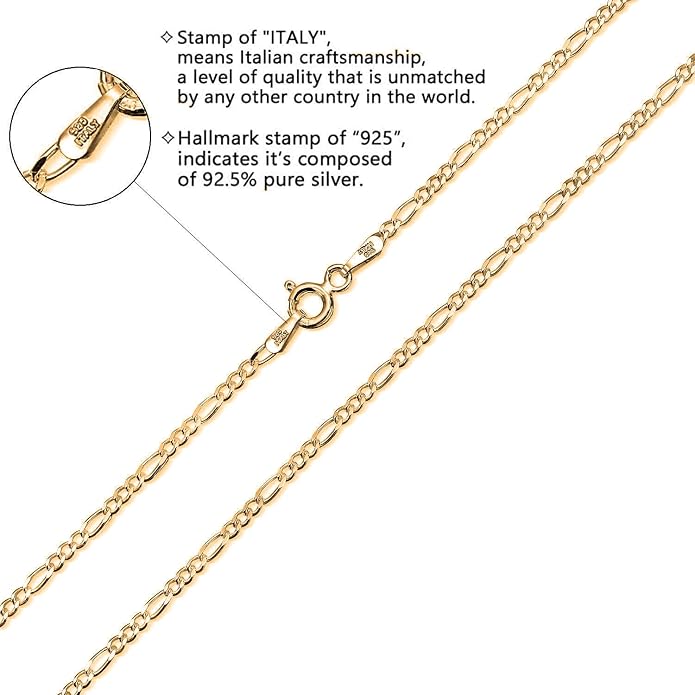 Savlano 925 Sterling Silver Chain Anklet Rope, Figaro, Mariner, Curb - 18K Gold Plated Chain Anklet Available in 9, 10 and 11 - Inches for Women Comes with a Gift Box - Made in Italy