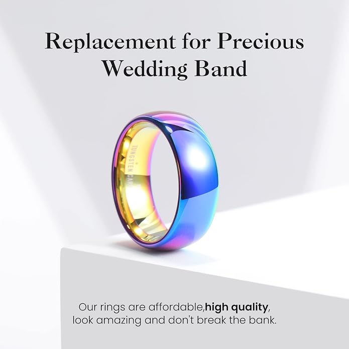 King Will Men's Women's Tungsten Carbide Ring 24k Gold Plated Rose Gold Plated Domed Polished Finish Wedding Band