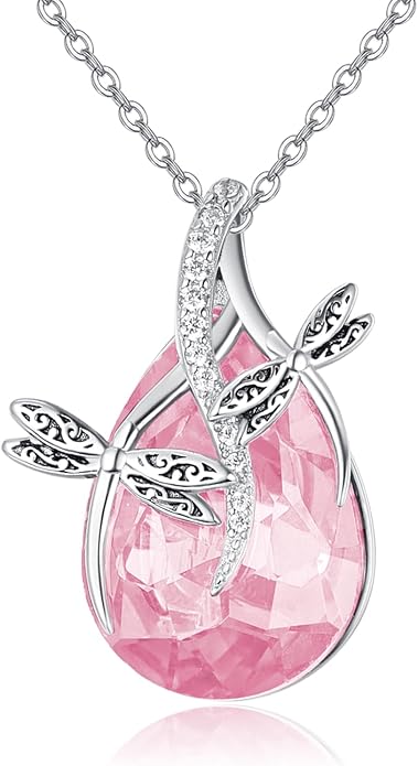 PRAYMOS S925 Sterling Silver Birthstone Necklaces for Women Dainty CZ Necklace Dragonfly Pendant Minimalist Jewelry Gift