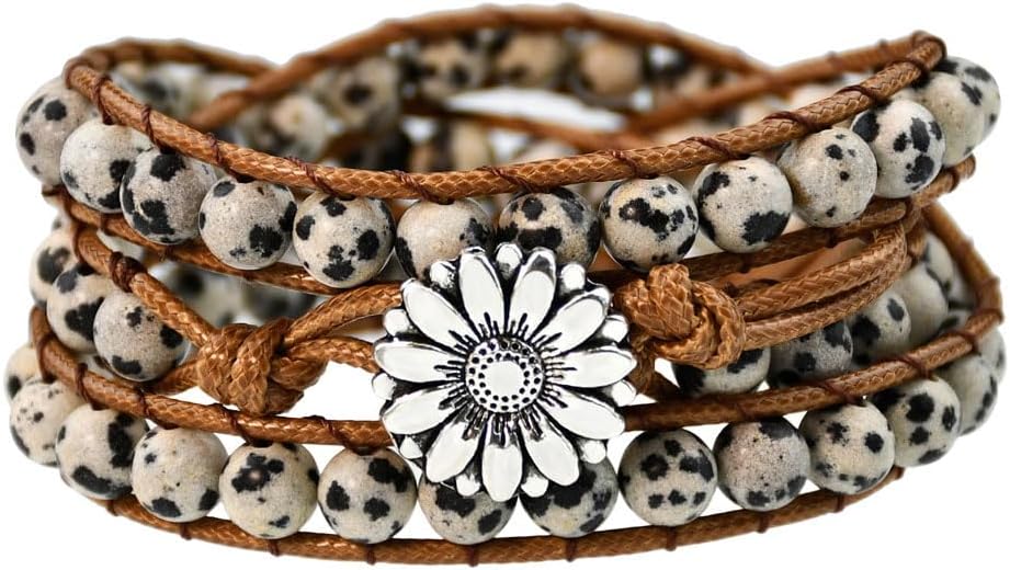 Boho Wrap Bead Bracelet for Women - Handmade Adjustable Natural Stone Beaded Bracelets Yoga Healing Bracelet Bangle Hippie Jewelry