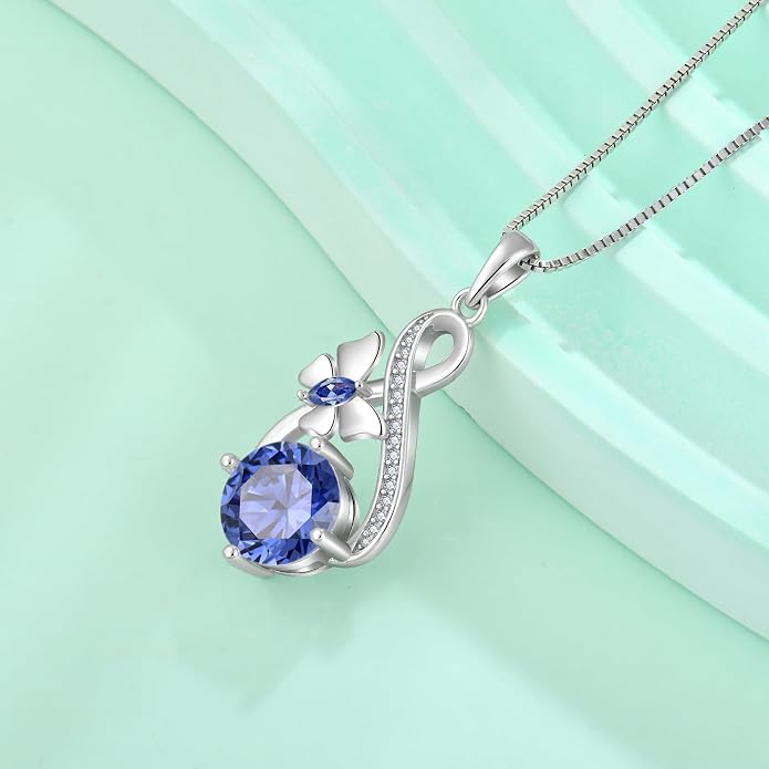 Butterfly Necklaces for Women 925 Sterling Silver Infinity Pendant Necklace Birthstone Jewelry Gifts for Her
