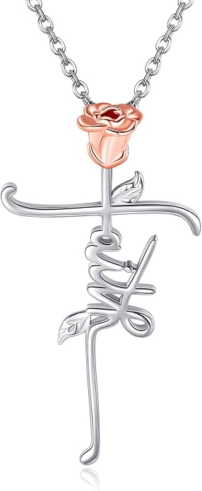 Faith Cross Necklace For Women Birthstone Sterling Silver with Simulated Birthstone Cross Jewelry Christian Gifts