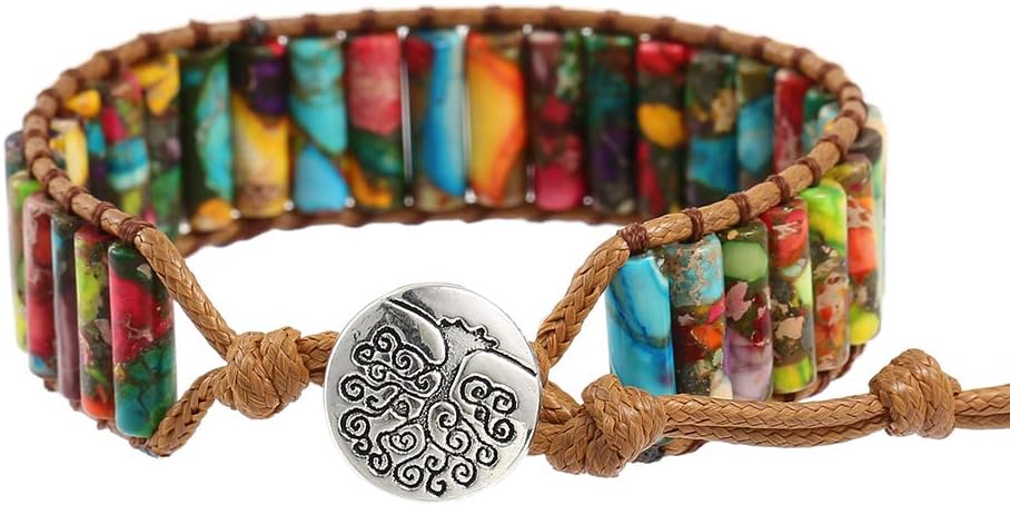 Plumiss Women Boho Handmade Natural Stone Crystal Leather Bead Wrap Bracelets Collection