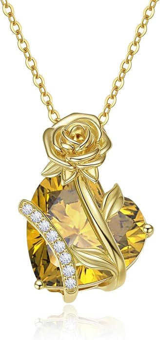 Anniversary Birthday Gifts for Women - Heart Birthstone Necklace: 925 Sterling Silver Rose/White/Yellow Gold Pendant Necklaces Gold Jewelry Gift for Wife Girlfriend Mom Daughter Grandma