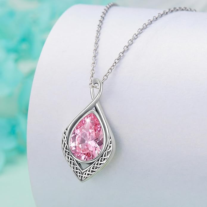 PELOVNY Celtic Knot Necklaces for Women 925 Sterling Silver Gemstone/Birthstone Teardrop Infinity Necklace Irish Celtic Pendant Jewelry Gifts for Mom Daughter Wife