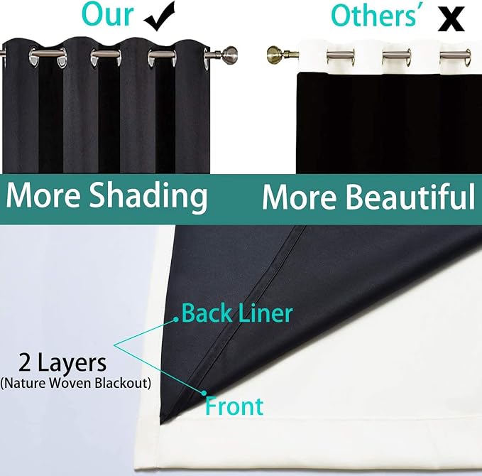 Yakamok Cream 100% Blackout Curtains 63 Inches Long for Bedroom 62" Wide | Blackout Curtain Panels for Bedroom, 2 Thick Layers Grommet Top Thermal Insulated Drapes with Black Liner for Living Room