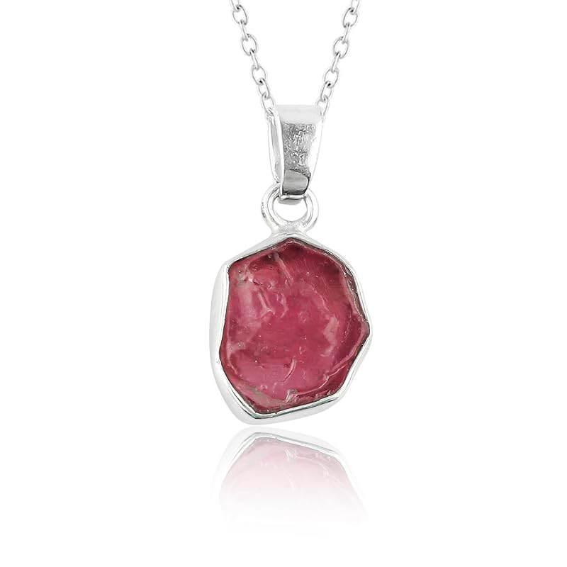 Natural Real Raw Ruby Crystals Bezel Pendant Necklace, Birthstone, Healing Rough Gemstone, 925 Sterling Silver Jewelry 18 inch