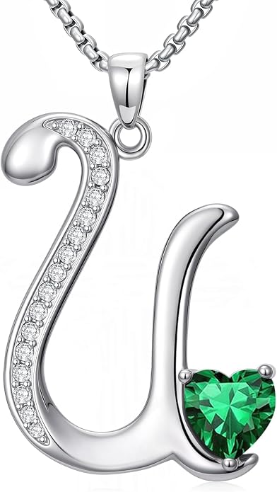 Birthday Gifts for Women Alphabet A to Z Initial Birthstone Pendant Necklaces for Women - 18k White Gold Plated Personalized Name Jewelry Anniversary Graduation Gifts for Wife Her Daughter Girlfriend(with Gift Box)